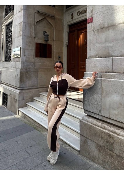 Kadın Üç Iplik %100 Pamuk Oversize Eşofman Takımı - Şardonlu Korse ve Şerit Detaylı Rahat Kesim fiyatları