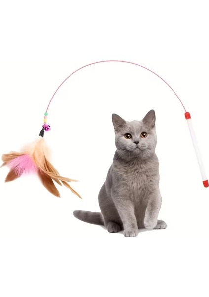 Çanlı ve Tüylü Esnek Kedi Oltası 90 cm – Zilli Dayanıklı, Enerji Atma ve Kedi Egzersiz Oyuncağı, Ucu Tüylü Yavru Kedi Aktivite Oyuncağı