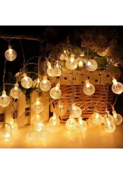 5m 28 LED Kristal Top Gün Işığı Şeffaf Kablo Fişli Eklemeli