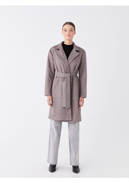 Yeni Sezon Ceket Yaka Düz Uzun Kollu Süet Kadın Trençkot modelleri