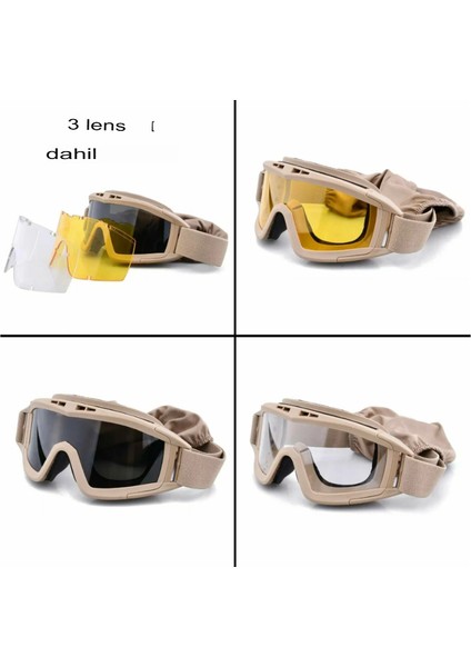 Taktikal Gözlük 3 Lensli Koruyucu Maske / Tactical Gözlük / Airsoft ve Motosiklet Gözlüğü fırsatları