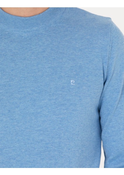 Erkek Mavi Melanj Slim Fit Çeyrek Yaka Basic Triko Kazak 50276158-VR113