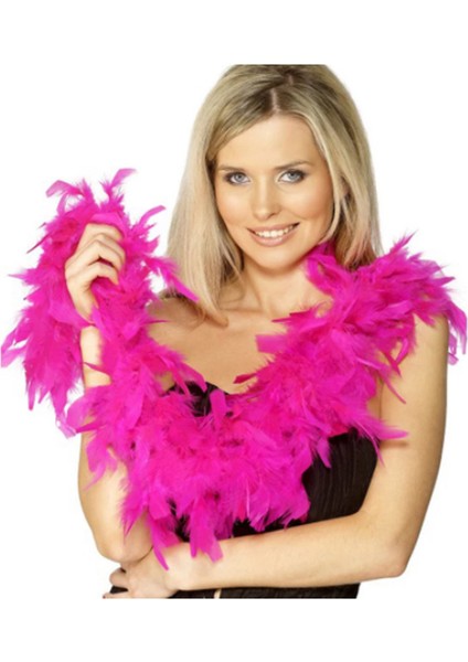 Fuşya Renk Kabarık Tüylü Otriş Boa Gerçek Tüy Dekorasyon 180 cm
