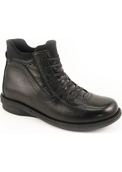 28553-G Kadın Siyah Deri Comfort Bot