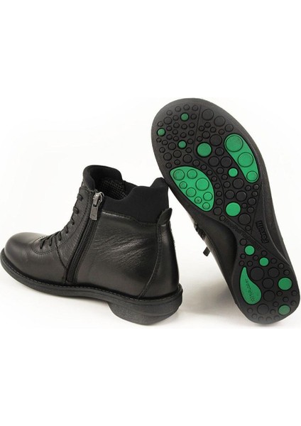 28553-G Kadın Siyah Deri Comfort Bot