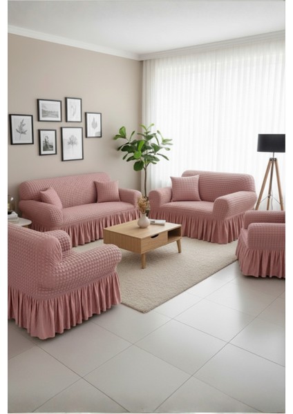 Bürümcük 3+2+1+1 Koltuk, Kanepe, Çekyat Örtüsü, Etekli, Streç, Esnek, Lastikli, Koltuk Kılıfı Takımı