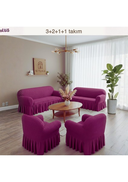 Bürümcük 3+2+1+1 Koltuk, Kanepe, Çekyat Örtüsü, Etekli, Streç, Esnek, Lastikli, Koltuk Kılıfı Takımı