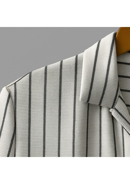 Erkek Kısa Kollu Gri Çizgi Desenli Örme Kumaş Pamuklu Gömlek modelleri