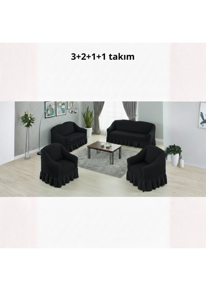 Bürümcük 3+2+1+1 Koltuk, Kanepe, Çekyat Örtüsü, Etekli, Streç, Esnek, Lastikli, Koltuk Kılıfı Takımı