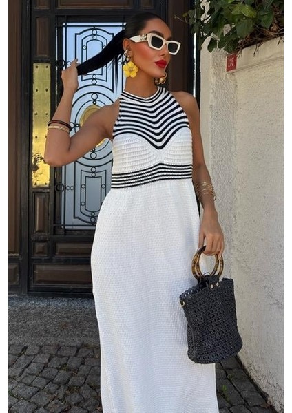 Roba Çizgili Uzun Triko Elbise 2858