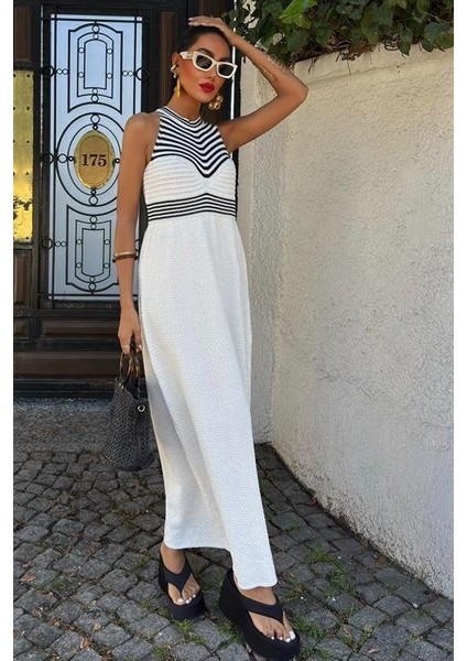 Roba Çizgili Uzun Triko Elbise 2858