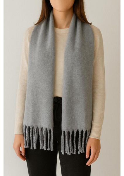 Yumuşak Dokulu Gri Kadın Şal Atkı