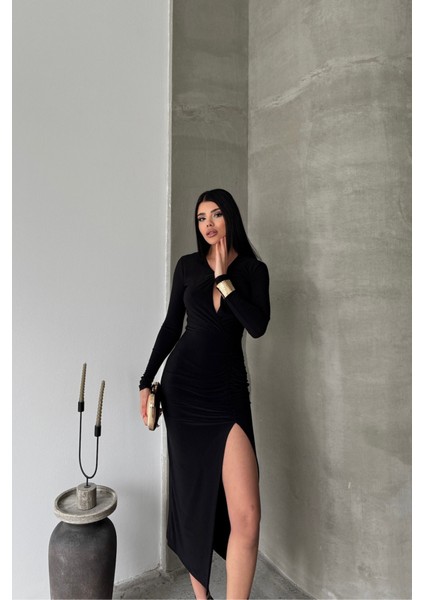 Sandy Elbise Büzgü Detaylı - Siyah fırsatları