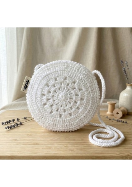 El Örgüsü Kız Çocuk Omuz Çantası - Snow Flake - Beyaz Yuvarlak