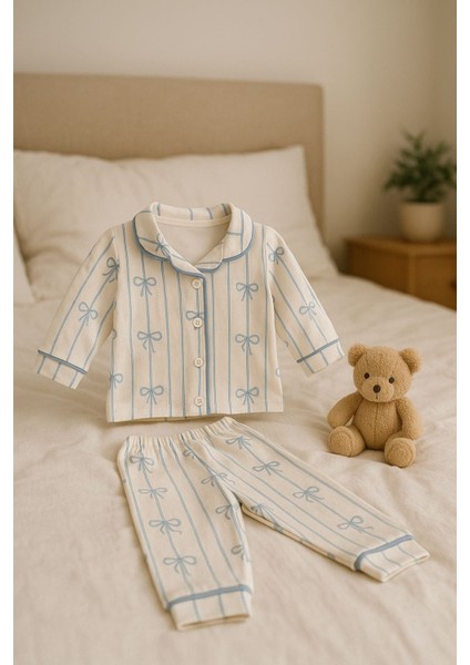 Erkek Kız Bebek Unısex Fiyonk Desenli Pamuklu Alt Üst 2 Parça Pijama Takımı fiyatları