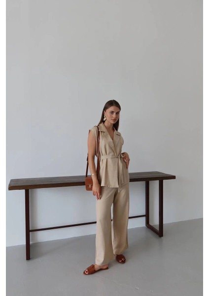 Keten Yelek Pantolon Takım Bej Pt modelleri