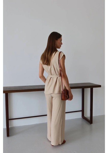 Keten Yelek Pantolon Takım Bej Pt indirimleri