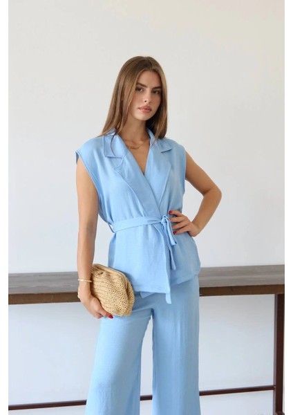 Keten Yelek Pantolon Takım Mavi Pt modelleri