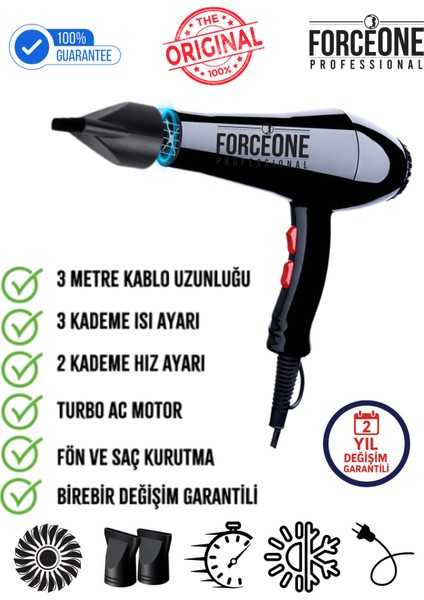 Profesyonel Saç Kurutma ve Fön Makinesi, Turbo Güç, 2400W Performans