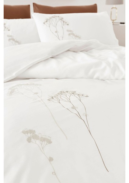 Elisa Çift Kişilik Nakışlı Saten Nevresim Takımı Bej fiyatları