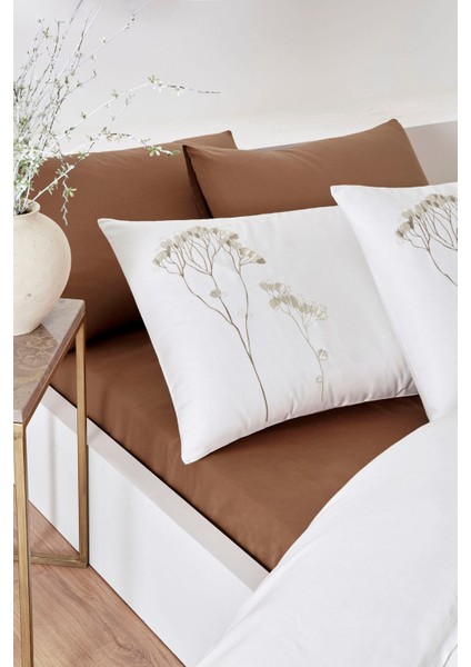 Elisa Çift Kişilik Nakışlı Saten Nevresim Takımı Bej modelleri