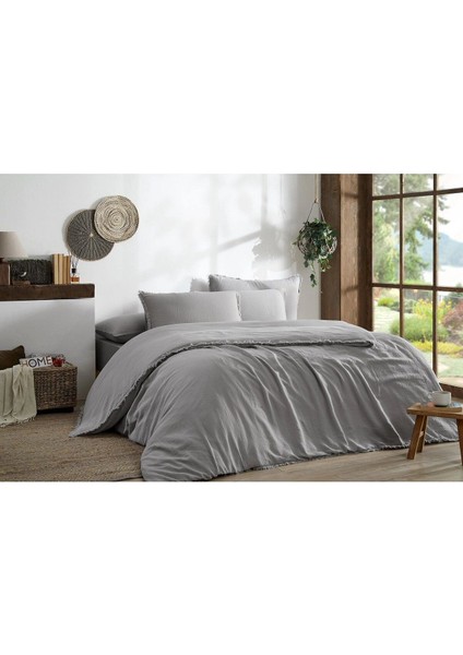 Sofia Battal Boy Lastikli Fitted Çarşaf Müslin Nevresim Takımı Gri fırsatları