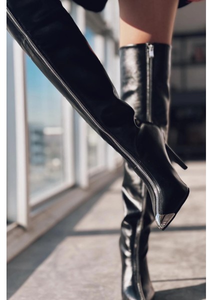 Lovren Mat Deri Fermuar Detaylı Çizme Siyah modelleri