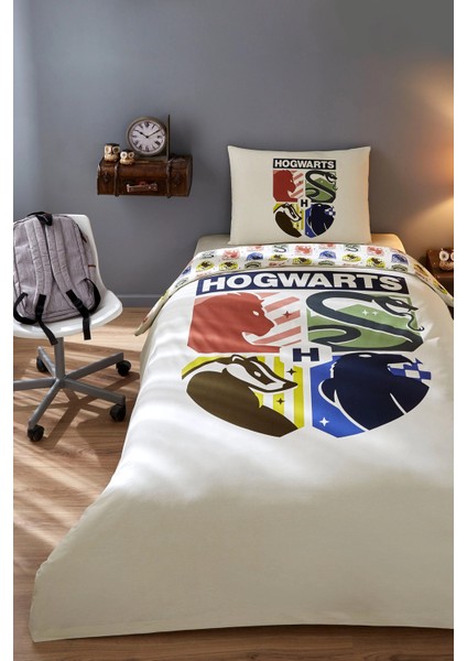 Harry Potter Hogwarts Tek Kişilik Lisanslı Lastikli Çocuk Nevresim Takımı