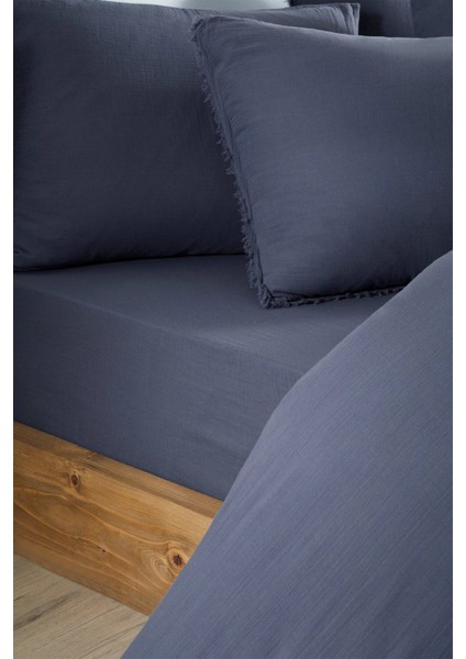 Sofia Battal Boy Lastikli Fitted Çarşaf Müslin Nevresim Takımı Indigo fiyatları