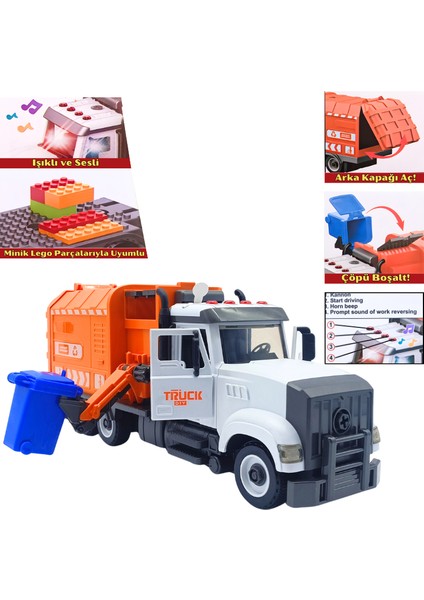 Büyük Boy Sök-Tak Pilli Müzikli Işıklı Çöp Kamyonu – 3+ Yaş Oyuncak Kamyon