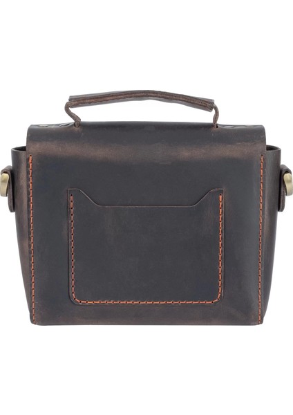 Isme Özel Çıtçıtlı Küçük Boy Zincirli El Omuz Çantası - %100 Crazy Deri - AC14003 - Kahverengi indirimleri