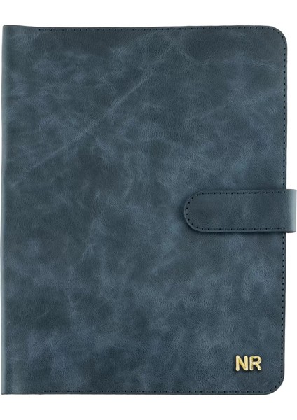 Isme Özel Çıtçıtlı Fonksiyonlu Macbook Organizer - %100 Rainbow Deri - ET02001 - Lacivert modelleri