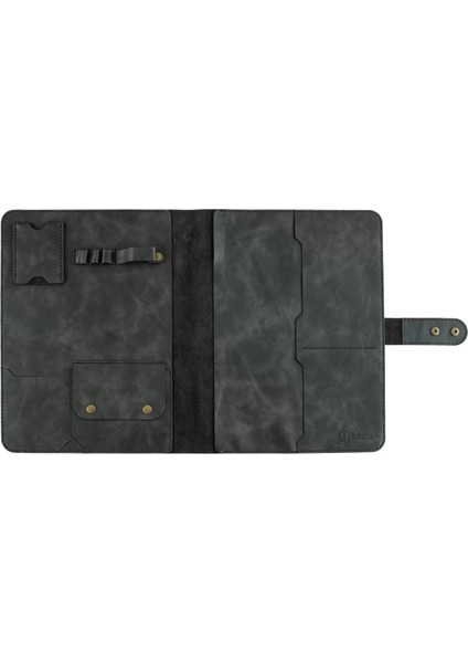 Isme Özel Çıtçıtlı Fonksiyonlu Macbook Organizer - %100 Rainbow Deri - ET02001 - Antrasit