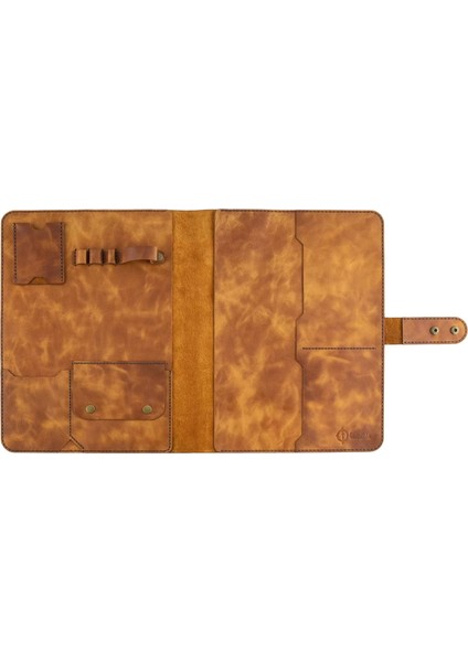 Isme Özel Çıtçıtlı Fonksiyonlu iPad Organizer - %100 Rainbow Deri - ET01002 - Camel