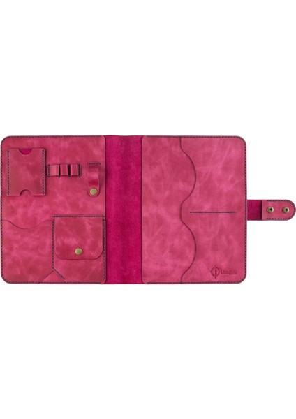 Isme Özel Çıtçıtlı Fonksiyonlu iPad Organizer - %100 Rainbow Deri - ET01002 - Fuşya