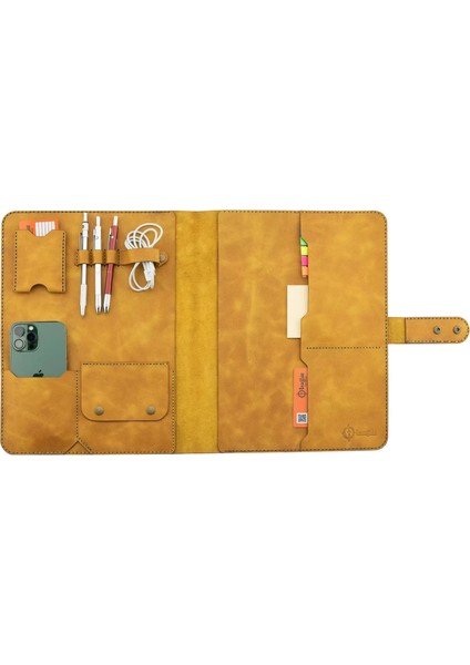 Isme Özel Çıtçıtlı Fonksiyonlu iPad Organizer - %100 Rainbow Deri - ET01002 - Hardal Sarısı