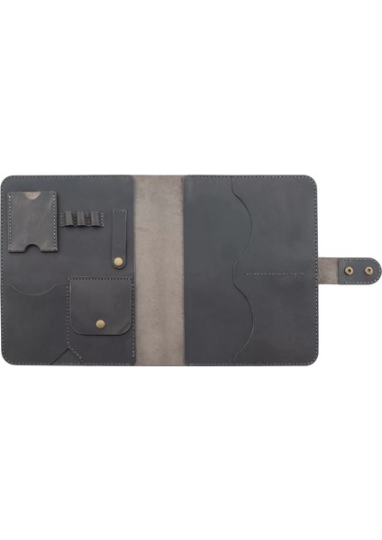 Isme Özel Çıtçıtlı Fonksiyonlu iPad Organizer 10,9" (Inç) - %100 Crazy Deri - ET01004 - Antrasit modelleri