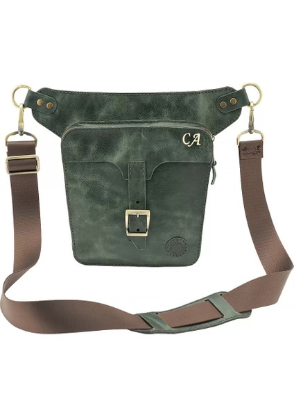 Isme Özel All In One Bel ve Bacak Çantası - %100 Deri - AC15001 - Haki fiyatları