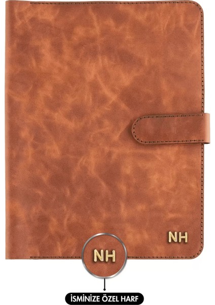 Isme Özel Çıtçıtlı Fonksiyonlu iPad Organizer - %100 Rainbow Deri - ET01002 - Tobacco