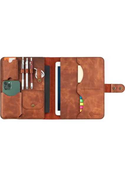 Isme Özel Çıtçıtlı Fonksiyonlu iPad Organizer - %100 Rainbow Deri - ET01002 - Tobacco indirimleri
