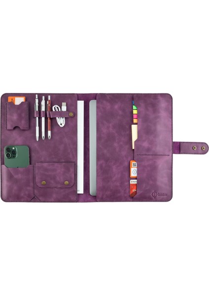 Isme Özel Çıtçıtlı Fonksiyonlu Macbook Organizer - %100 Rainbow Deri - ET02001 - Mor