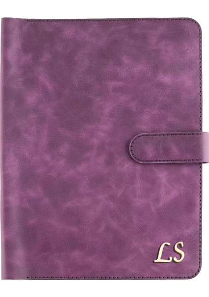 Isme Özel Çıtçıtlı Fonksiyonlu Macbook Organizer - %100 Rainbow Deri - ET02001 - Mor indirimleri