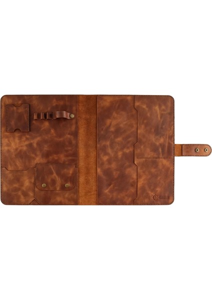 Isme Özel Çıtçıtlı Fonksiyonlu iPad Organizer - %100 Rainbow Deri - ET01002 - Kahverengi