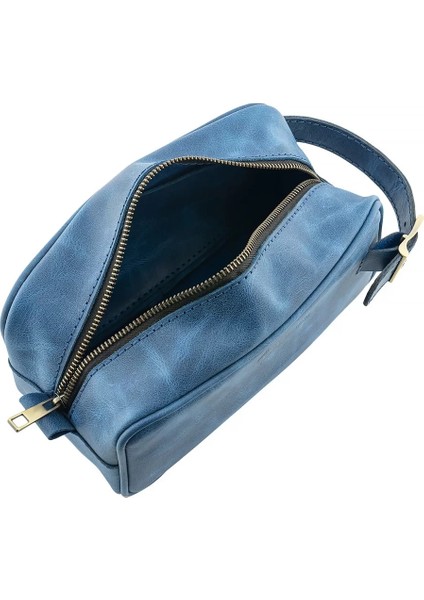 Isme Özel Dopp Kit Kişisel Bakım ve Seyahat Çantası - %100 Rainbow Deri - AC14004 - Saks Mavisi