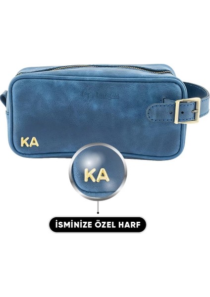Isme Özel Dopp Kit Kişisel Bakım ve Seyahat Çantası - %100 Rainbow Deri - AC14004 - Saks Mavisi fiyatları