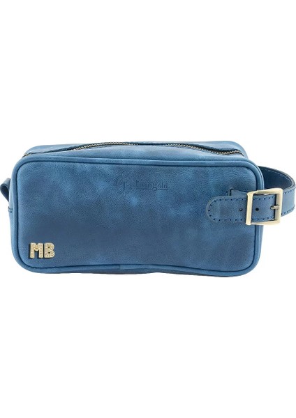 Isme Özel Dopp Kit Kişisel Bakım ve Seyahat Çantası - %100 Rainbow Deri - AC14004 - Saks Mavisi