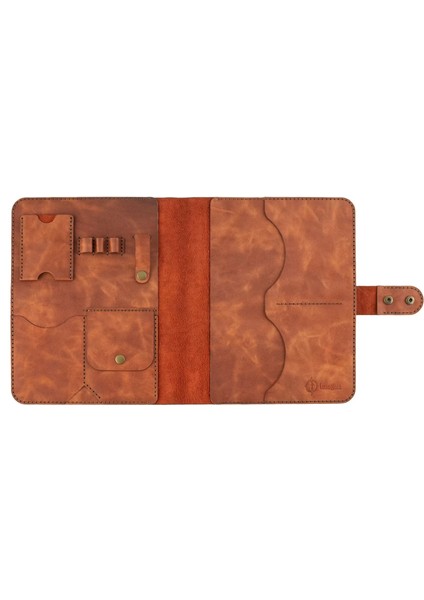 Isme Özel Çıtçıtlı Fonksiyonlu iPad Organizer - %100 Rainbow Deri - ET01002 - Tobacco