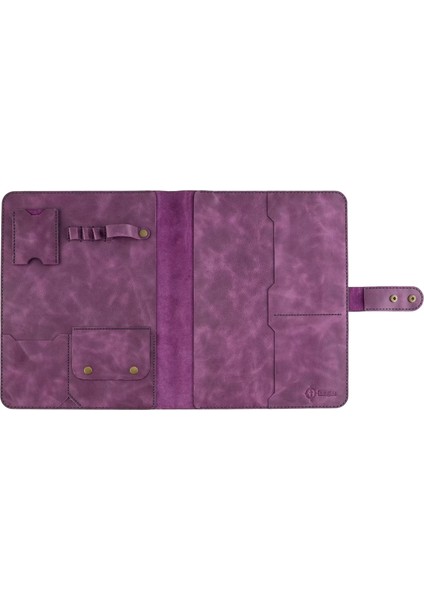 Isme Özel Çıtçıtlı Fonksiyonlu iPad Organizer - %100 Rainbow Deri - ET01002 - Mor