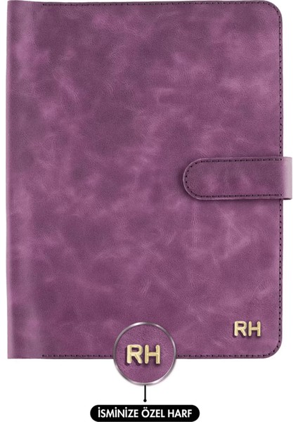 Isme Özel Çıtçıtlı Fonksiyonlu iPad Organizer - %100 Rainbow Deri - ET01002 - Mor fiyatları