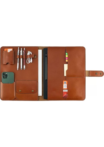 Isme Özel Çıtçıtlı Fonksiyonlu Macbook Organizer - %100 Tiesto Deri - ET02003 - Tobacco